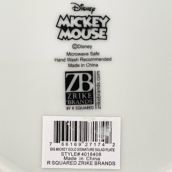 Disney Mickey Mouse Classic Gold Signature by Zrike Plate 8” Black & Gold Rimmed - Picture 5 of 5